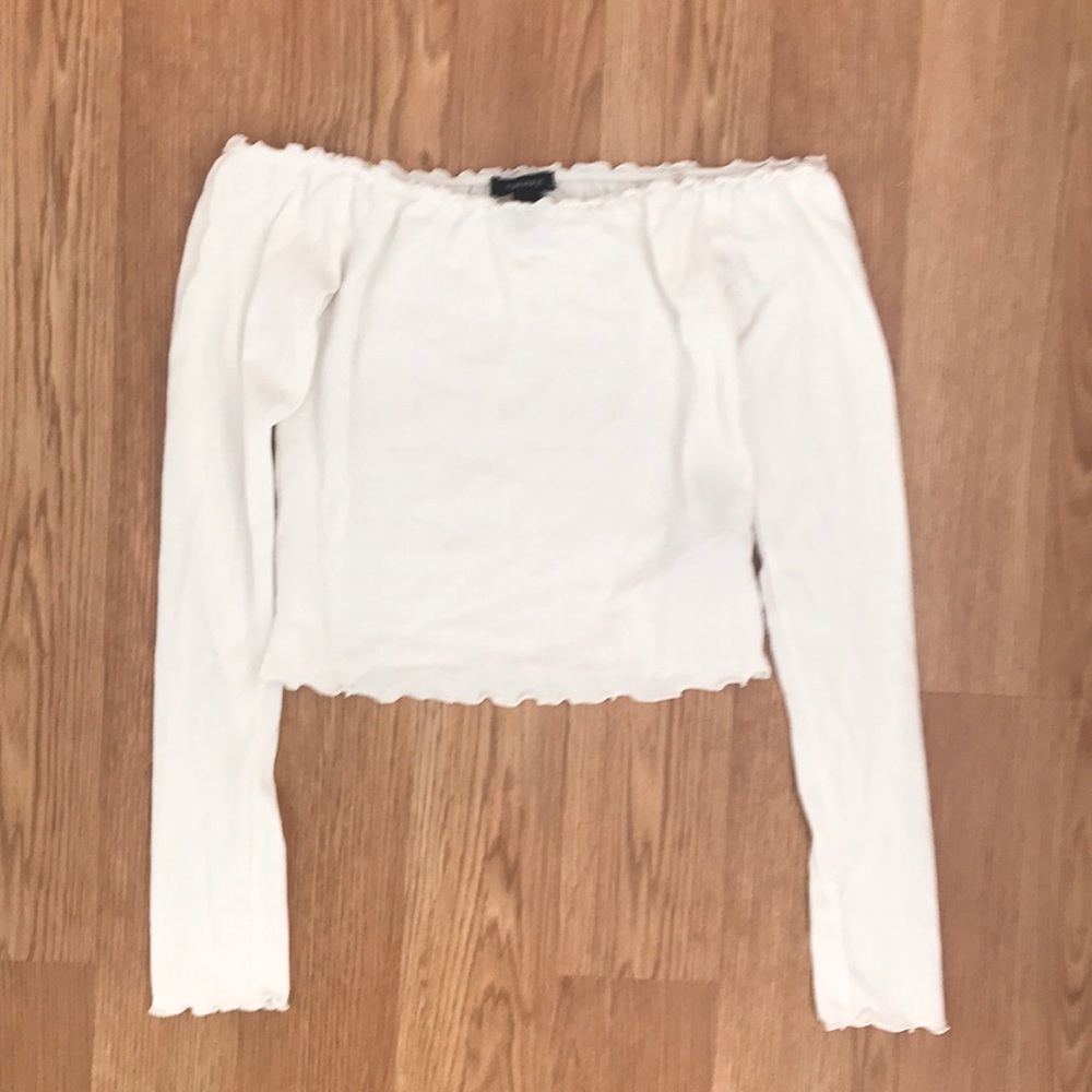 White Lettuce Hem Off the Shoulder Top